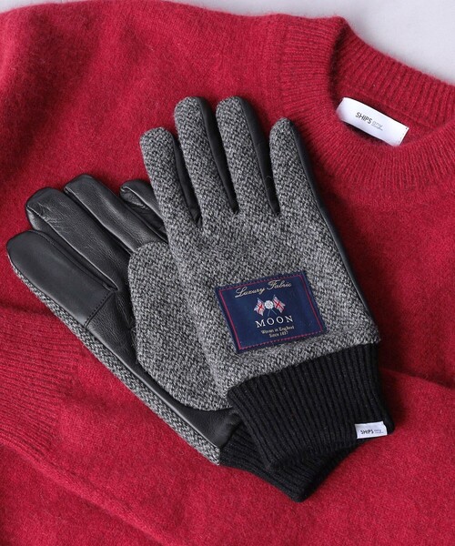 SHIPS any（シップス エニィ）の「SHIPS any:〈スマホ/タッチパネル対応〉MOON ツイード/レザー コンビ リブ グローブ◇（手袋・メンズ・グレー/ダークグレー/ネイビー・ONE SIZE）」の2枚目の写真
