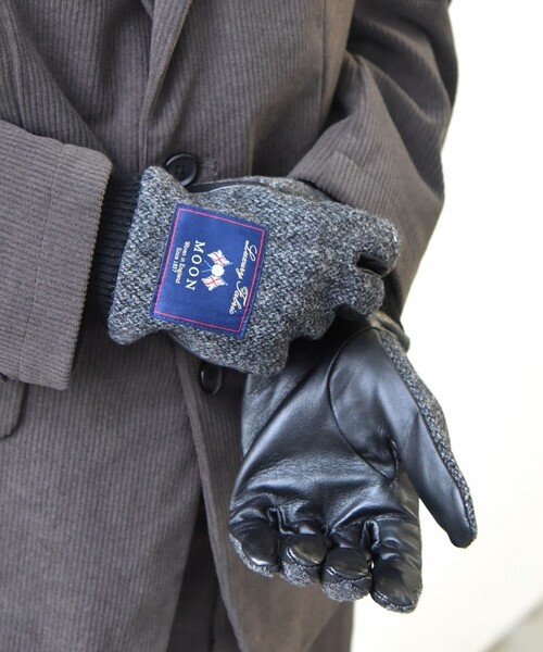 SHIPS any（シップス エニィ）の「SHIPS any:〈スマホ/タッチパネル対応〉MOON ツイード/レザー コンビ リブ グローブ◇（手袋・メンズ・グレー/ダークグレー/ネイビー・ONE SIZE）」の3枚目の写真