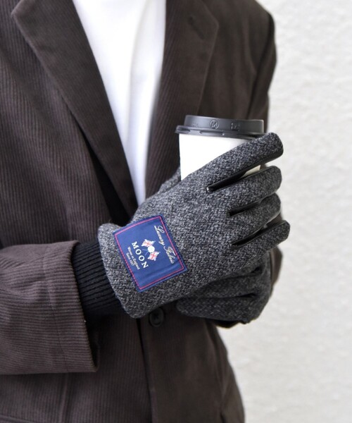 SHIPS any（シップス エニィ）の「SHIPS any:〈スマホ/タッチパネル対応〉MOON ツイード/レザー コンビ リブ グローブ◇（手袋・メンズ・グレー/ダークグレー/ネイビー・ONE SIZE）」の4枚目の写真