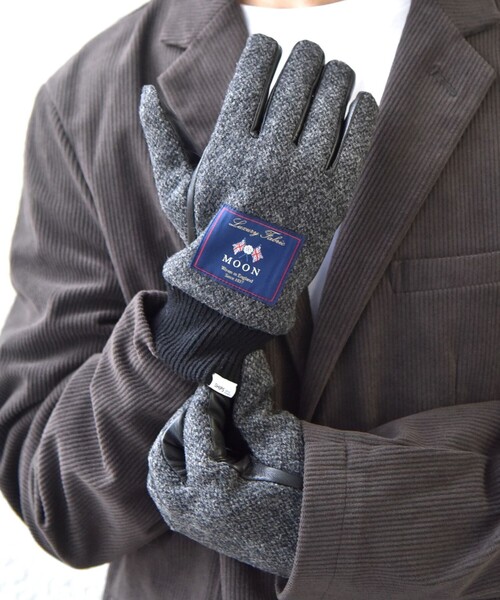 SHIPS any（シップス エニィ）の「SHIPS any:〈スマホ/タッチパネル対応〉MOON ツイード/レザー コンビ リブ グローブ◇（手袋・メンズ・グレー/ダークグレー/ネイビー・ONE SIZE）」の5枚目の写真
