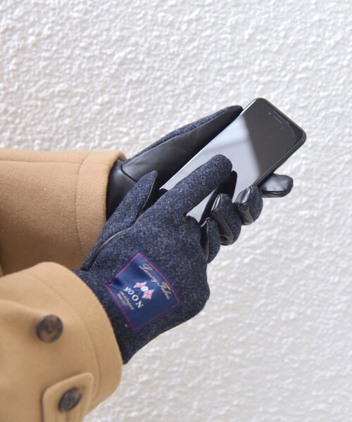 SHIPS any（シップス エニィ）の「SHIPS any:〈スマホ/タッチパネル対応〉MOON ツイード/レザー コンビ リブ グローブ◇（手袋・メンズ・グレー/ダークグレー/ネイビー・ONE SIZE）」の8枚目の写真