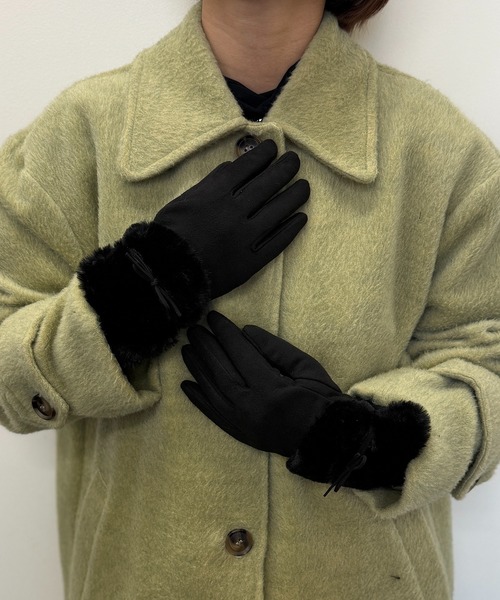 セール】【SETUP7】C'est doux フェイクスエード ファー切り替え 5本指