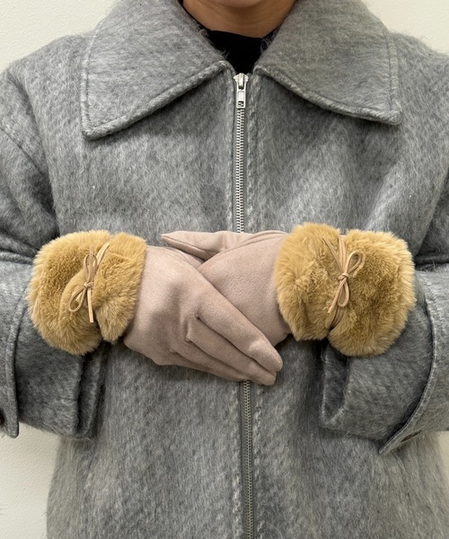 セール】【SETUP7】C'est doux フェイクスエード ファー切り替え 5本指