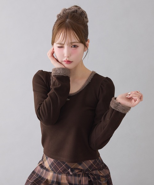 one after another NICE CLAUP（ワンアフターアナザーナイスクラップ）の「シュシュセットトップス（Tシャツ/カットソー・レディース・ブラウン/ブラック/アイボリー・FREE）」の2枚目の写真