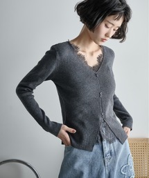 THE YOn | レースレイヤードVネックリブニット(ニット/セーター)