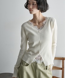 THE YOn（ザヨン）の「レースレイヤードVネックリブニット（ニット/セーター）」