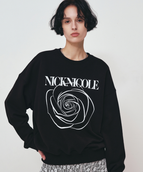 NICK&NICOLE(ニックアンドニコール)の「NICOLE ROSE PRINTING SWEATSHIRT_BLACK WHITE(スウェット・レディース・その他・FREE)」の1枚目の写真