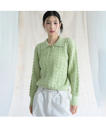 Lumpy Collar Button Knit GREEN