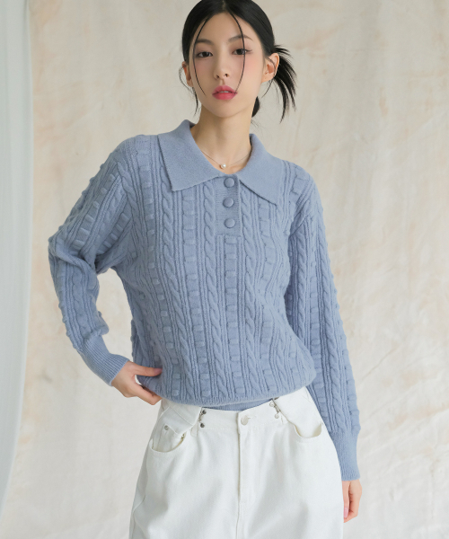 AVANDRESS(アバンドレス )の「Lumpy Collar Button Knit GREEN(ニット/セーター・レディース・グリーン・FREE)」の3枚目の写真