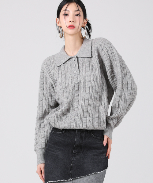 AVANDRESS(アバンドレス )の「Lumpy Collar Button Knit GREEN(ニット/セーター・レディース・グリーン・FREE)」の4枚目の写真