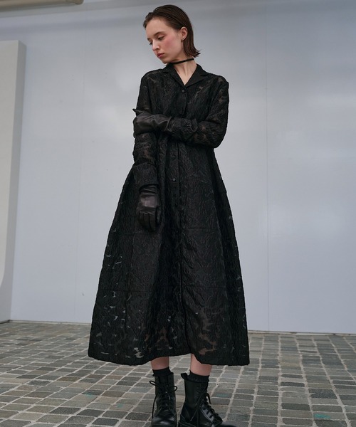 LE CIEL BLEU(ルシェルブルー)の「クラシックシアージャカードドレス / Classic Sheer Jacquard Dress(ワンピース・レディース・ブラック/チャコールグレー・36/38)」の2枚目の写真