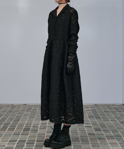 LE CIEL BLEU(ルシェルブルー)の「クラシックシアージャカードドレス / Classic Sheer Jacquard Dress(ワンピース・レディース・ブラック/チャコールグレー・36/38)」の7枚目の写真
