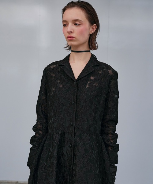 LE CIEL BLEU(ルシェルブルー)の「クラシックシアージャカードドレス / Classic Sheer Jacquard Dress(ワンピース・レディース・ブラック/チャコールグレー・36/38)」の6枚目の写真