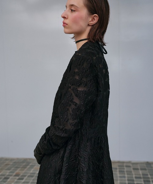 LE CIEL BLEU(ルシェルブルー)の「クラシックシアージャカードドレス / Classic Sheer Jacquard Dress(ワンピース・レディース・ブラック/チャコールグレー・36/38)」の5枚目の写真