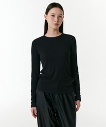 ウィメンズリブスリムフィット長袖Tシャツ[ブラック]