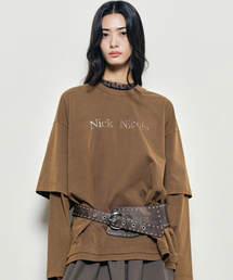 NICOLE DESTROYED LAYERED LONG SLEEVE TOP_BROWN