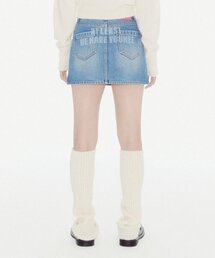 YOUHEE LETTERING DENIM MINI SKIRT BLUE