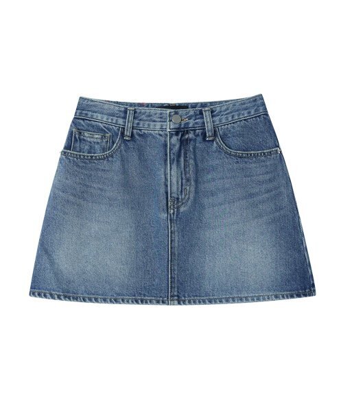 YOUHEE(ユヒ)の「YOUHEE LETTERING DENIM MINI SKIRT BLUE(スカート・レディース・その他・MEDIUM)」の2枚目の写真