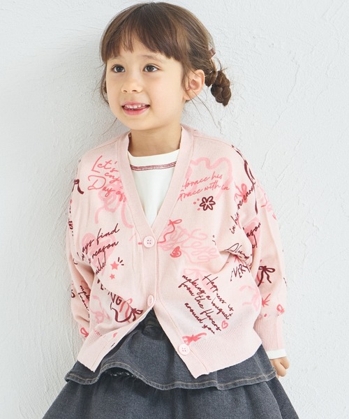 pairmanon（ペアマノン）の「ガールズ 落書き 総柄 プリント ニット カーディガン（カーディガン/ボレロ・キッズ・アイボリー/ブラック/ピンク・XS/S/M/L）」の3枚目の写真