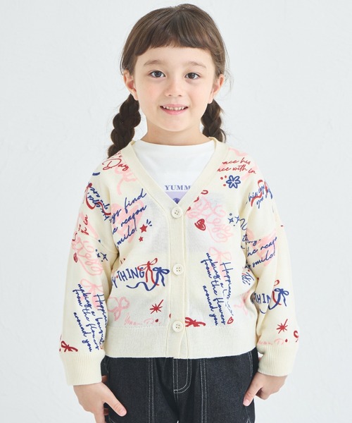 pairmanon（ペアマノン）の「ガールズ 落書き 総柄 プリント ニット カーディガン（カーディガン/ボレロ・キッズ・アイボリー/ブラック/ピンク・XS/S/M/L）」の2枚目の写真