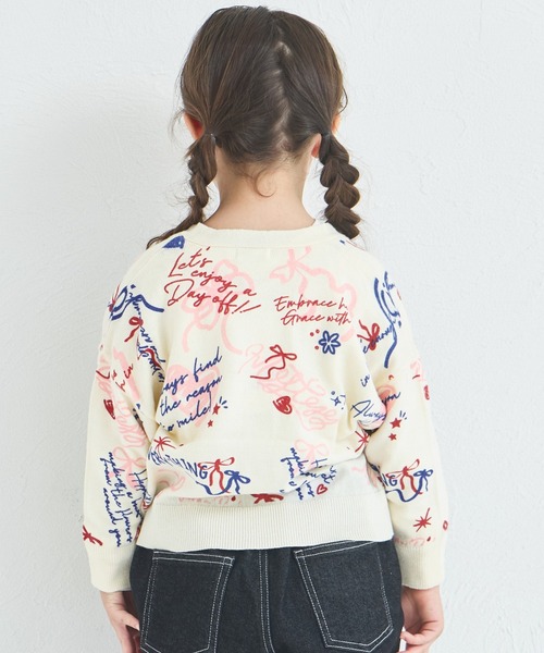 pairmanon（ペアマノン）の「ガールズ 落書き 総柄 プリント ニット カーディガン（カーディガン/ボレロ・キッズ・アイボリー/ブラック/ピンク・XS/S/M/L）」の5枚目の写真