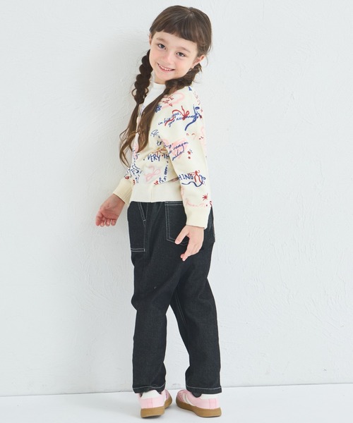 pairmanon（ペアマノン）の「ガールズ 落書き 総柄 プリント ニット カーディガン（カーディガン/ボレロ・キッズ・アイボリー/ブラック/ピンク・XS/S/M/L）」の7枚目の写真