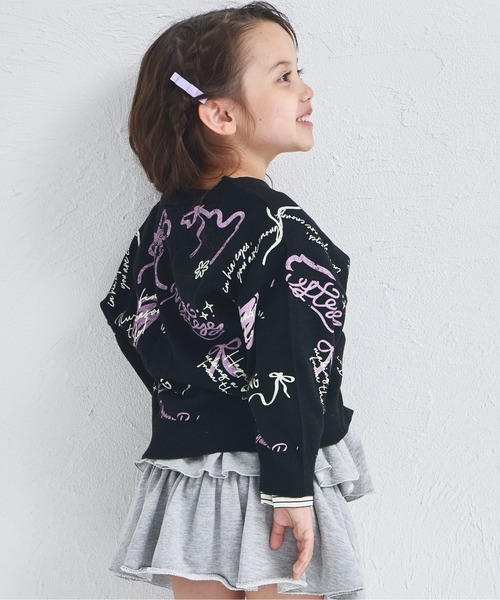 pairmanon（ペアマノン）の「ガールズ 落書き 総柄 プリント ニット カーディガン（カーディガン/ボレロ・キッズ・アイボリー/ブラック/ピンク・XS/S/M/L）」の9枚目の写真