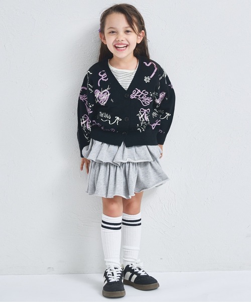 pairmanon（ペアマノン）の「ガールズ 落書き 総柄 プリント ニット カーディガン（カーディガン/ボレロ・キッズ・アイボリー/ブラック/ピンク・XS/S/M/L）」の11枚目の写真