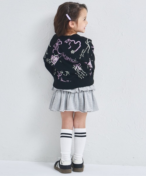 pairmanon（ペアマノン）の「ガールズ 落書き 総柄 プリント ニット カーディガン（カーディガン/ボレロ・キッズ・アイボリー/ブラック/ピンク・XS/S/M/L）」の13枚目の写真