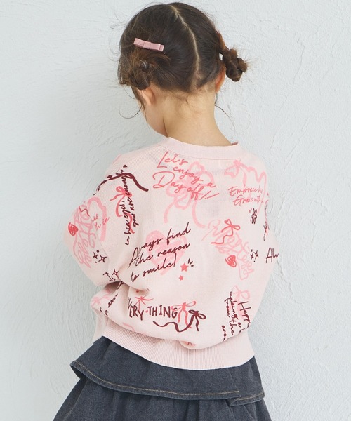 pairmanon（ペアマノン）の「ガールズ 落書き 総柄 プリント ニット カーディガン（カーディガン/ボレロ・キッズ・アイボリー/ブラック/ピンク・XS/S/M/L）」の15枚目の写真