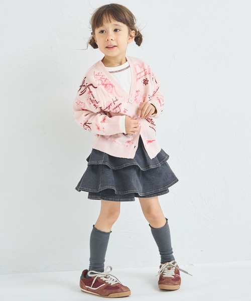 pairmanon（ペアマノン）の「ガールズ 落書き 総柄 プリント ニット カーディガン（カーディガン/ボレロ・キッズ・アイボリー/ブラック/ピンク・XS/S/M/L）」の16枚目の写真