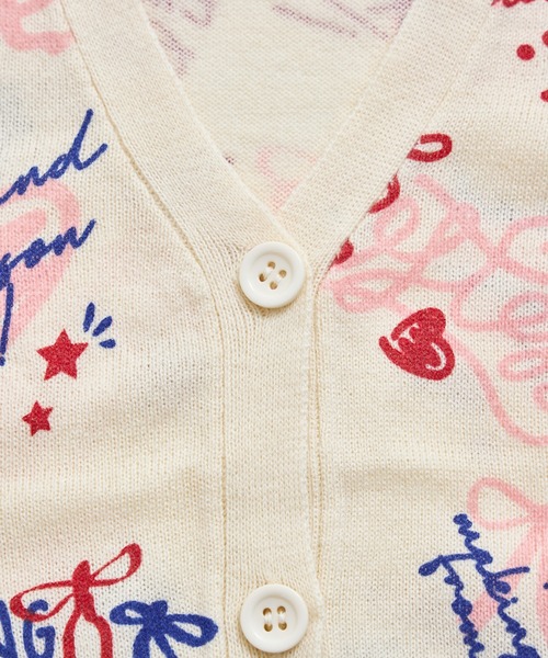 pairmanon（ペアマノン）の「ガールズ 落書き 総柄 プリント ニット カーディガン（カーディガン/ボレロ・キッズ・アイボリー/ブラック/ピンク・XS/S/M/L）」の20枚目の写真