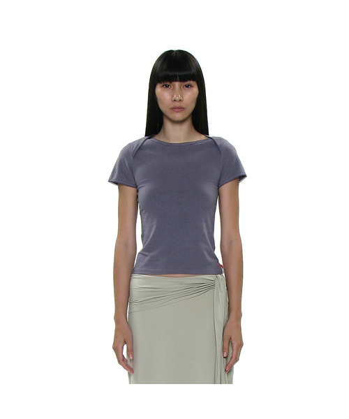 PARTIMENTO WOMEN(パルティメントウィメン)の「PWC ラップボートネックレーストリムT_8カラー(Tシャツ/カットソー・レディース・ホワイト/スカイブルー/ブラック/パープル/ネイビー/グレー/ミント/チャコール・SMALL/MEDIUM/LARGE)」の8枚目の写真