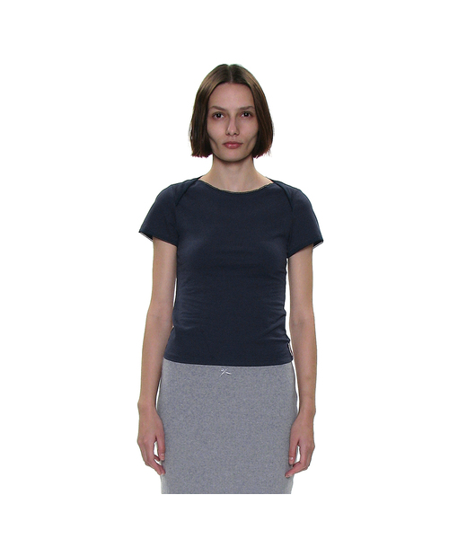 PARTIMENTO WOMEN(パルティメントウィメン)の「PWC ラップボートネックレーストリムT_8カラー(Tシャツ/カットソー・レディース・ホワイト/スカイブルー/ブラック/パープル/ネイビー/グレー/ミント/チャコール・SMALL/MEDIUM/LARGE)」の7枚目の写真