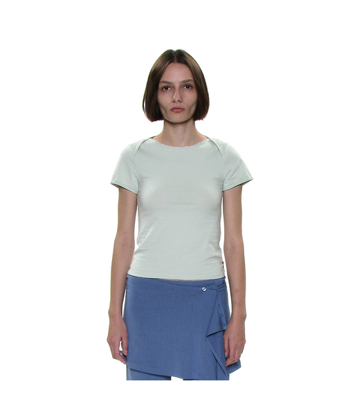 PARTIMENTO WOMEN(パルティメントウィメン)の「PWC ラップボートネックレーストリムT_8カラー(Tシャツ/カットソー・レディース・ホワイト/スカイブルー/ブラック/パープル/ネイビー/グレー/ミント/チャコール・SMALL/MEDIUM/LARGE)」の5枚目の写真