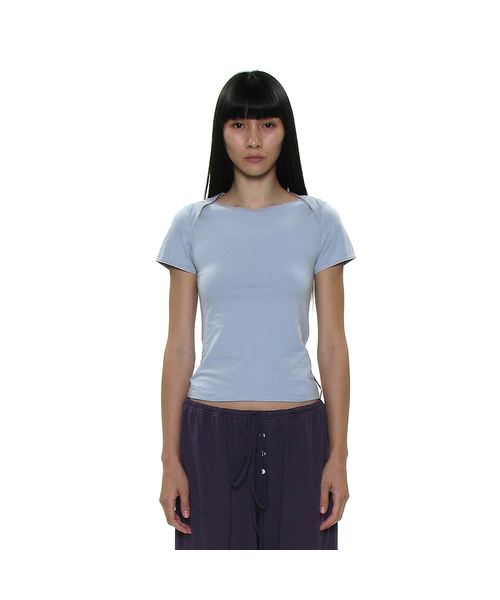 PARTIMENTO WOMEN(パルティメントウィメン)の「PWC ラップボートネックレーストリムT_8カラー(Tシャツ/カットソー・レディース・ホワイト/スカイブルー/ブラック/パープル/ネイビー/グレー/ミント/チャコール・SMALL/MEDIUM/LARGE)」の6枚目の写真