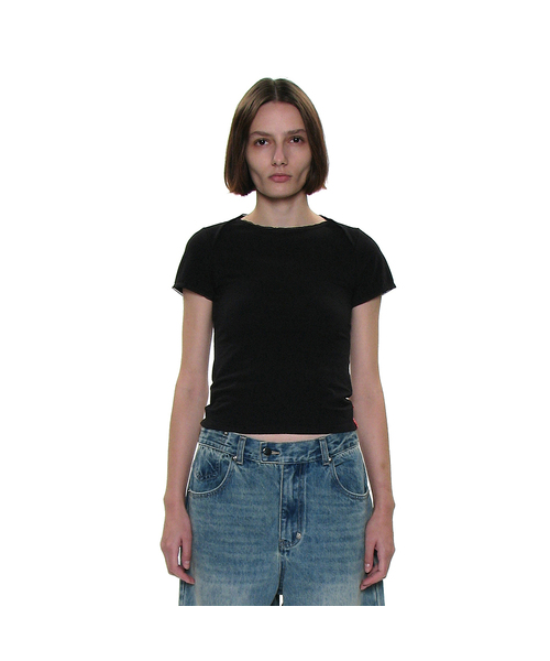 PARTIMENTO WOMEN(パルティメントウィメン)の「PWC ラップボートネックレーストリムT_8カラー(Tシャツ/カットソー・レディース・ホワイト/スカイブルー/ブラック/パープル/ネイビー/グレー/ミント/チャコール・SMALL/MEDIUM/LARGE)」の2枚目の写真