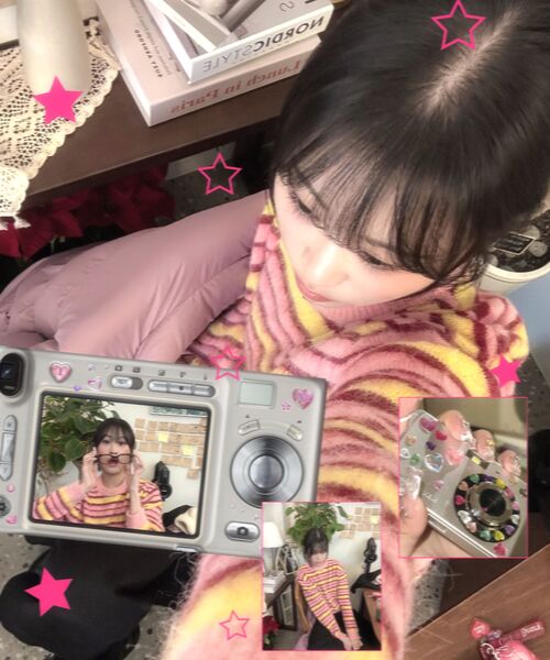 VANONE ATELIER(バノンアトリエ)の「KN4255 ヘアリーストライプニット_Pink(ニット/セーター・レディース・ピンク・FREE)」の4枚目の写真