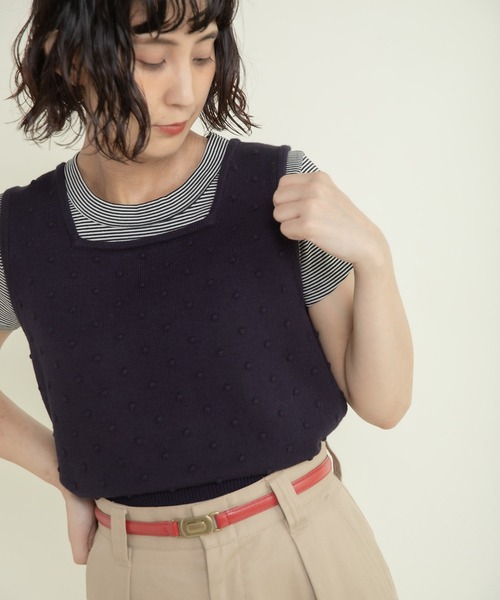 CHILD WOMAN（チャイルドウーマン）の「つぶつぶ編みスクエアネックベスト（ベスト・レディース・ネイビー/アイボリー/グリーン/サックスブルー・FREE）」の4枚目の写真