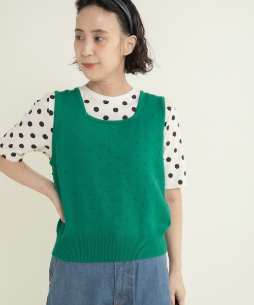 CHILD WOMAN（チャイルドウーマン）の「つぶつぶ編みスクエアネックベスト（ベスト・レディース・ネイビー/アイボリー/グリーン/サックスブルー・FREE）」の3枚目の写真