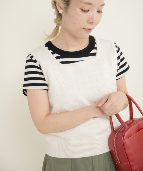 CHILD WOMAN（チャイルドウーマン）の「つぶつぶ編みスクエアネックベスト（ベスト・レディース・ネイビー/アイボリー/グリーン/サックスブルー・FREE）」の2枚目の写真