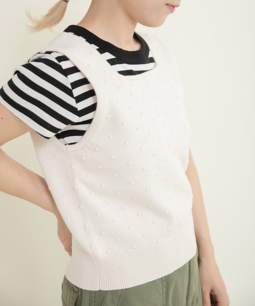 CHILD WOMAN（チャイルドウーマン）の「つぶつぶ編みスクエアネックベスト（ベスト・レディース・ネイビー/アイボリー/グリーン/サックスブルー・FREE）」の12枚目の写真