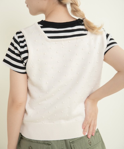 CHILD WOMAN（チャイルドウーマン）の「つぶつぶ編みスクエアネックベスト（ベスト・レディース・ネイビー/アイボリー/グリーン/サックスブルー・FREE）」の13枚目の写真