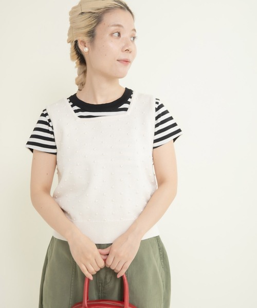 CHILD WOMAN（チャイルドウーマン）の「つぶつぶ編みスクエアネックベスト（ベスト・レディース・ネイビー/アイボリー/グリーン/サックスブルー・FREE）」の11枚目の写真