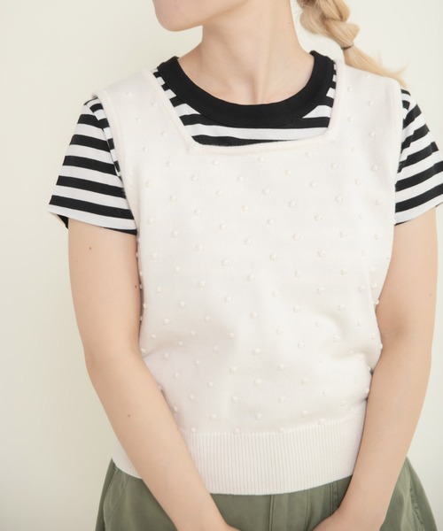 CHILD WOMAN（チャイルドウーマン）の「つぶつぶ編みスクエアネックベスト（ベスト・レディース・ネイビー/アイボリー/グリーン/サックスブルー・FREE）」の14枚目の写真