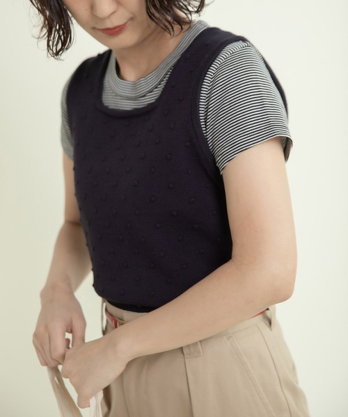 CHILD WOMAN（チャイルドウーマン）の「つぶつぶ編みスクエアネックベスト（ベスト・レディース・ネイビー/アイボリー/グリーン/サックスブルー・FREE）」の5枚目の写真