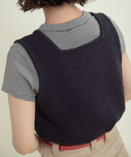 CHILD WOMAN（チャイルドウーマン）の「つぶつぶ編みスクエアネックベスト（ベスト・レディース・ネイビー/アイボリー/グリーン/サックスブルー・FREE）」の6枚目の写真