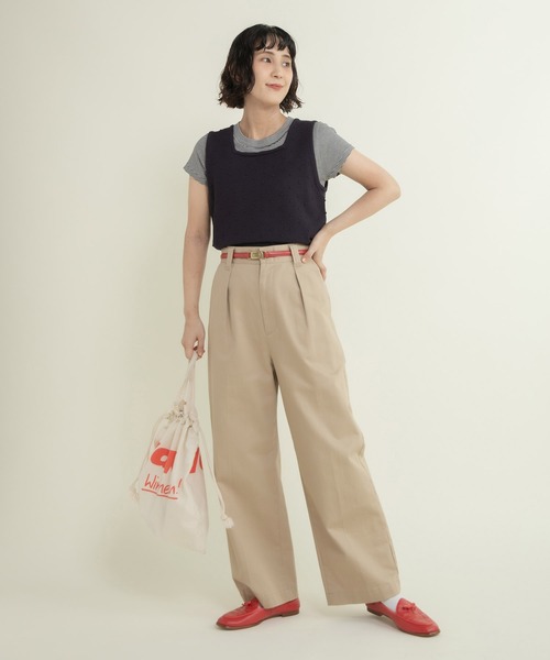 CHILD WOMAN（チャイルドウーマン）の「つぶつぶ編みスクエアネックベスト（ベスト・レディース・ネイビー/アイボリー/グリーン/サックスブルー・FREE）」の8枚目の写真