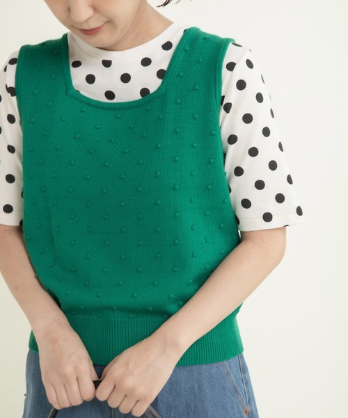 CHILD WOMAN（チャイルドウーマン）の「つぶつぶ編みスクエアネックベスト（ベスト・レディース・ネイビー/アイボリー/グリーン/サックスブルー・FREE）」の18枚目の写真