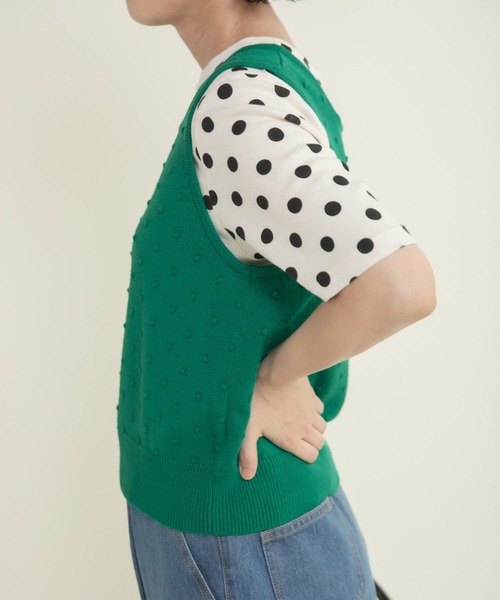 CHILD WOMAN（チャイルドウーマン）の「つぶつぶ編みスクエアネックベスト（ベスト・レディース・ネイビー/アイボリー/グリーン/サックスブルー・FREE）」の19枚目の写真